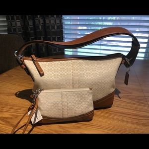 Coach Cream Canvas/Leather East/West Shoulder Bag